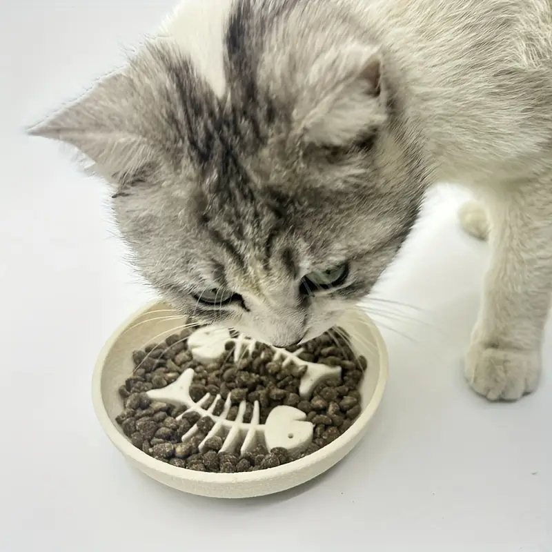 Cat food and water bowls; slow-feeding cat bowls - anti-choking, slow-chewing design.