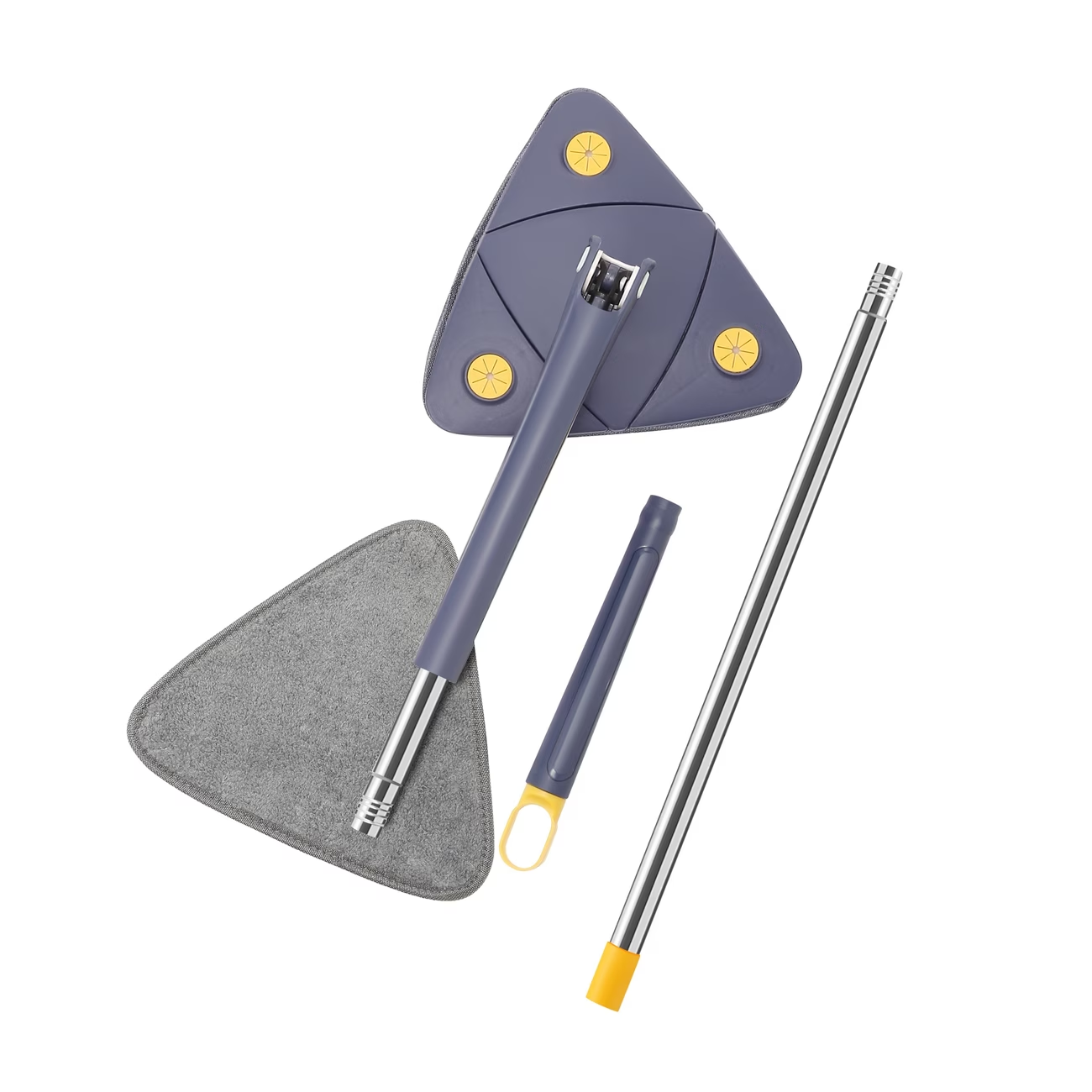 360° rotating triangular mop, adjustable and extendable.