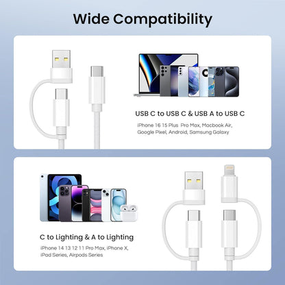 For iPhone 17 16 Pro 4 in 1 USB C Charger Cable