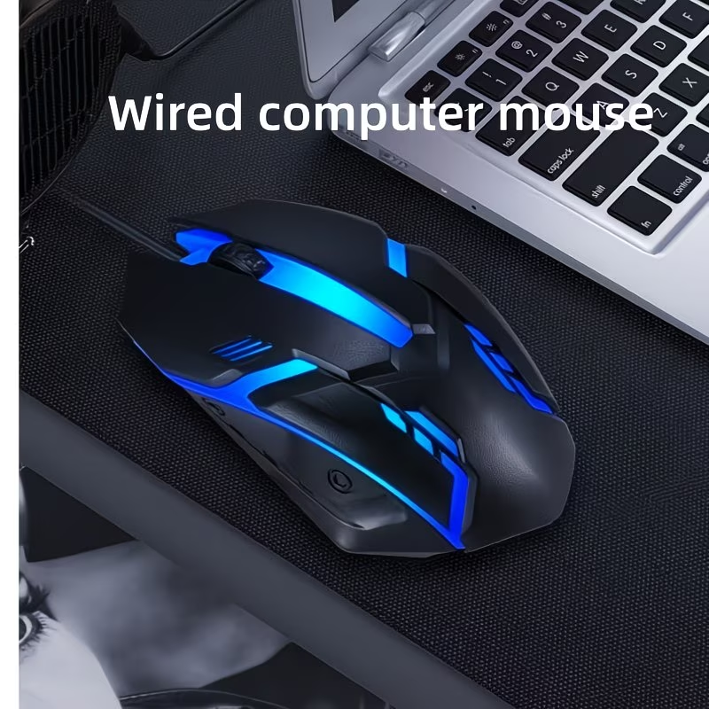 Wired gaming mouse with LED lights - ergonomically designed, USB connected, lightweight and portable, gaming mouse set, mouse and mouse pad in one