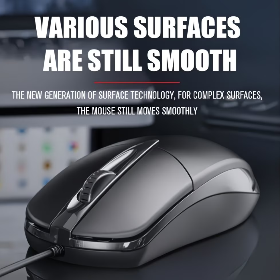 USB optical wired mouse, laptop, home office mouse, anti slip scroll wheel