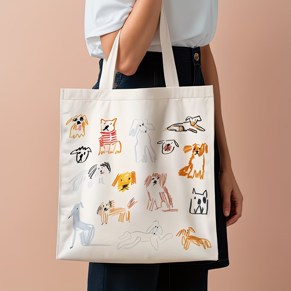 1 whimsical dog illustration canvas handbag