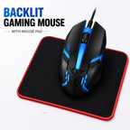 Wired gaming mouse with LED lights - ergonomically designed, USB connected, lightweight and portable, gaming mouse set, mouse and mouse pad in one