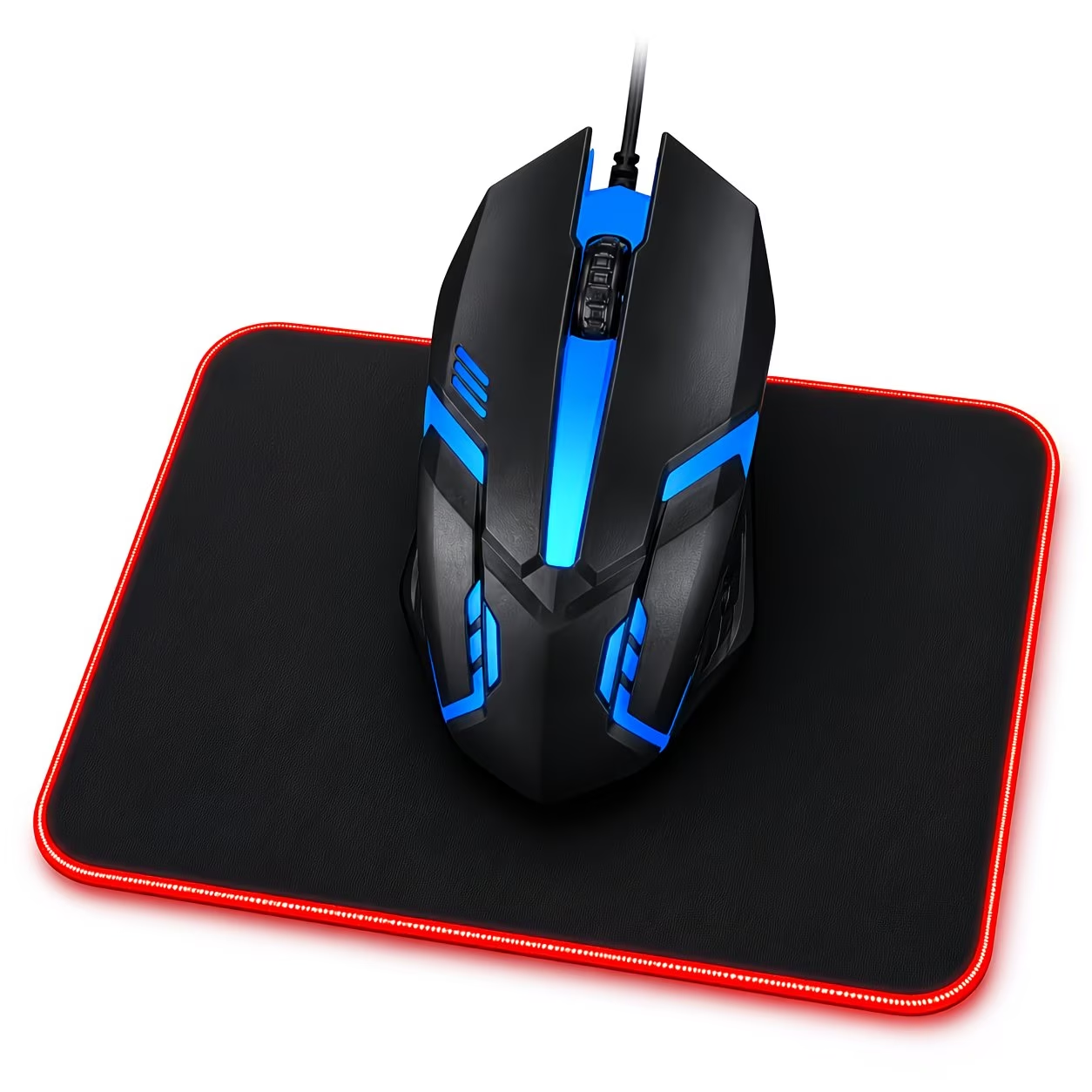 Wired gaming mouse with LED lights - ergonomically designed, USB connected, lightweight and portable, gaming mouse set, mouse and mouse pad in one