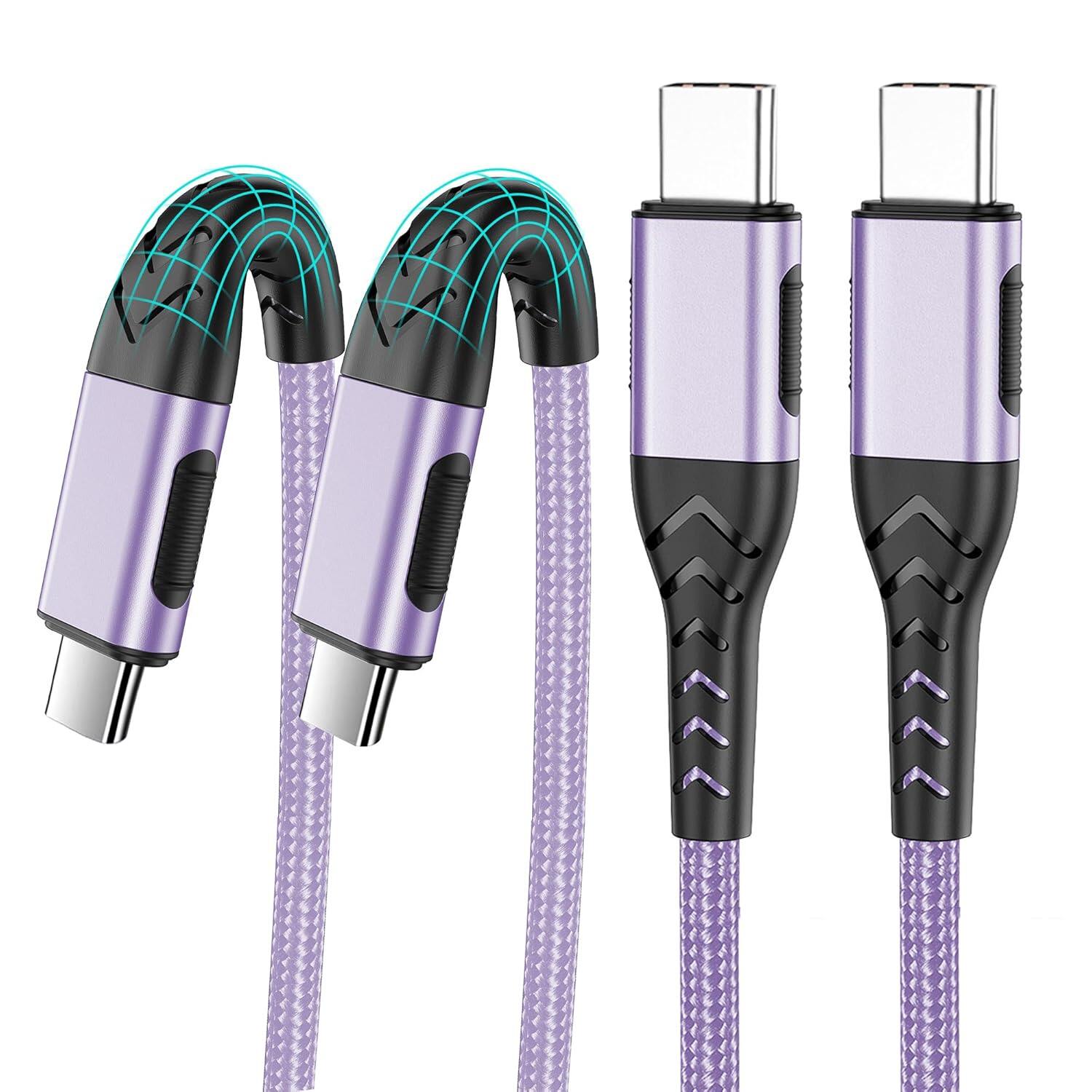 2 packs of 10 foot USB C charger cables - suitable for 100W fast charging of Android/phones/tablets
