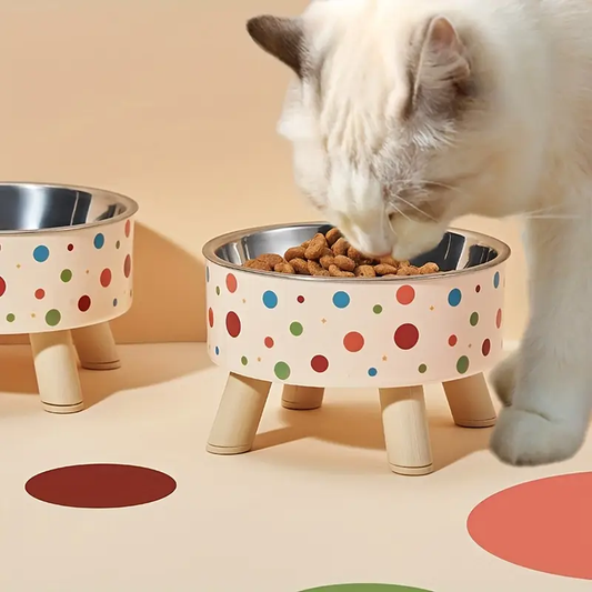 Cat bowl, stainless steel riser feeder with non-slip base, 13.5 oz cat water bowl