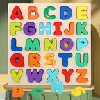 Mixed-color wooden letter and number puzzle