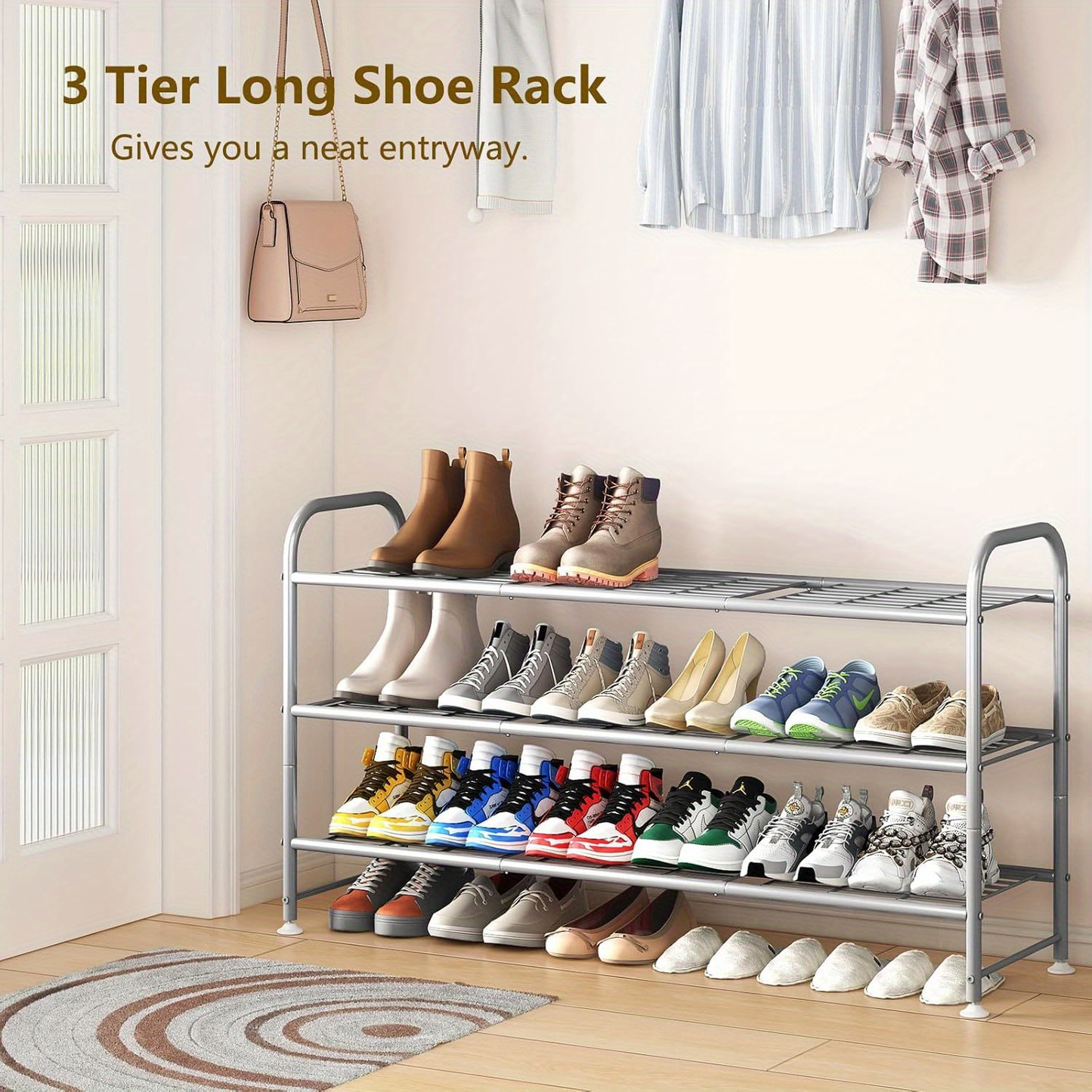 Shoe Rack with 3 Layers of Storage Suitable for Wardrobe Entrance Metallic Gray