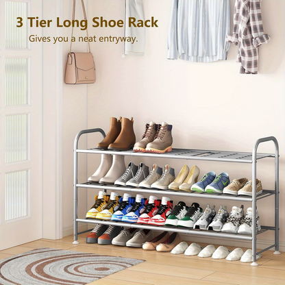 Shoe Rack with 3 Layers of Storage Suitable for Wardrobe Entrance Metallic Gray