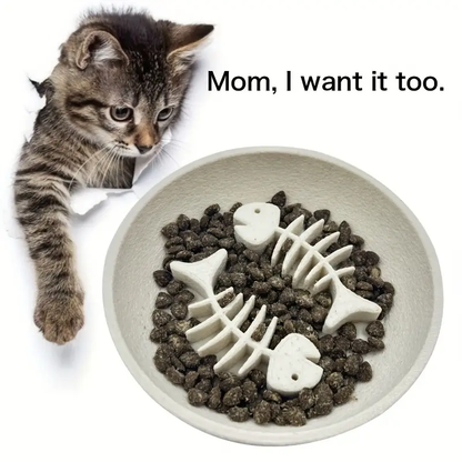 Cat food and water bowls; slow-feeding cat bowls - anti-choking, slow-chewing design.
