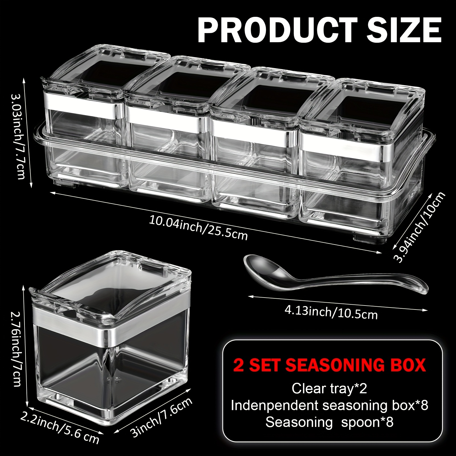 8-piece transparent acrylic spice storage box set, with lid and spoon
