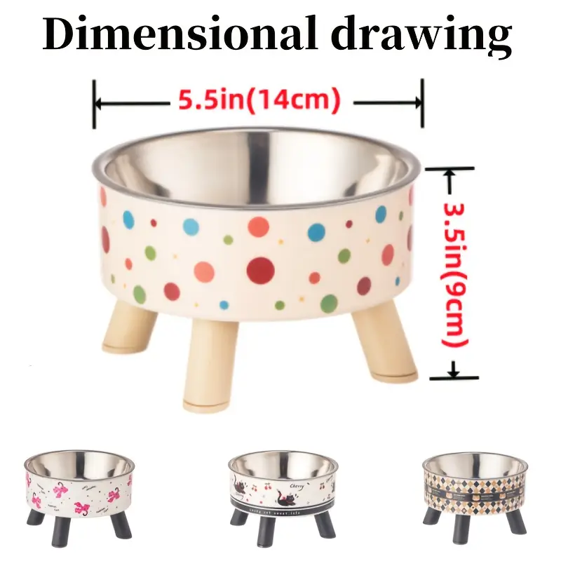 Cat bowl, stainless steel riser feeder with non-slip base, 13.5 oz cat water bowl