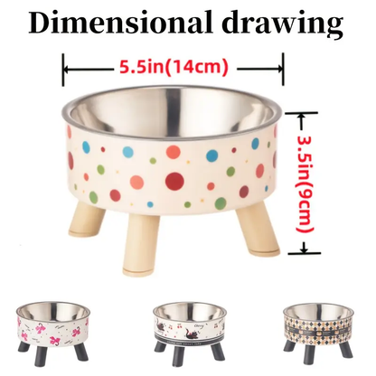 Cat bowl, stainless steel riser feeder with non-slip base, 13.5 oz cat water bowl