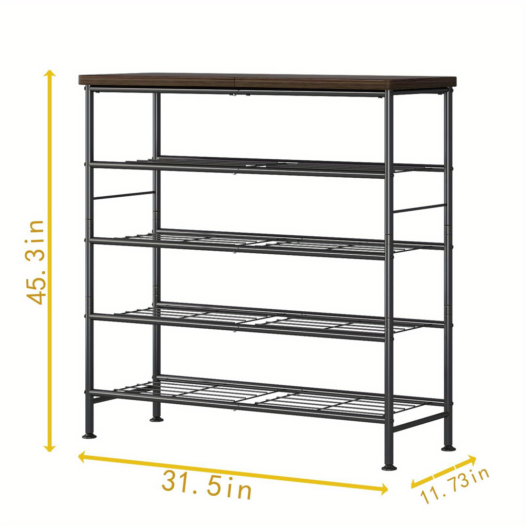 Five-tier shoe rack storage unit, made of metal.