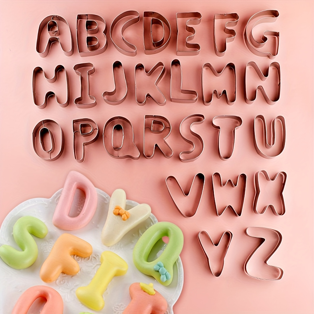 Large 26-piece set, stainless steel cookie cutters with English letters