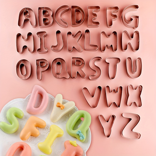 Large 26-piece set, stainless steel cookie cutters with English letters