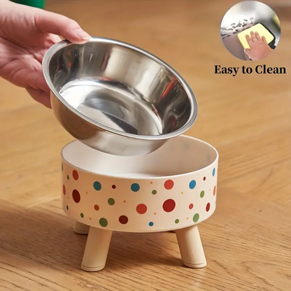 Cat bowl, stainless steel riser feeder with non-slip base, 13.5 oz cat water bowl