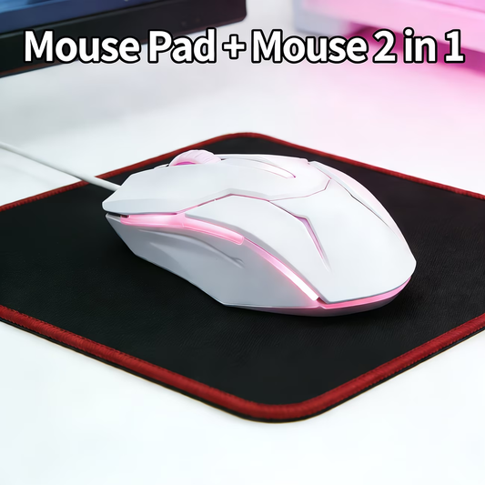 Wired gaming mouse with LED lights - ergonomically designed, USB connected, lightweight and portable, gaming mouse set, mouse and mouse pad in one