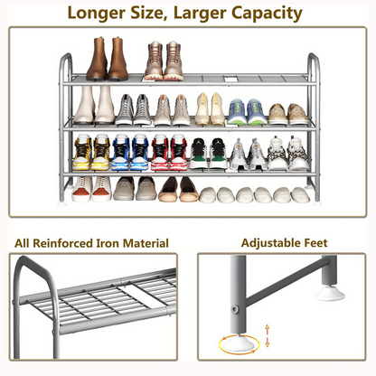 Shoe Rack with 3 Layers of Storage Suitable for Wardrobe Entrance Metallic Gray