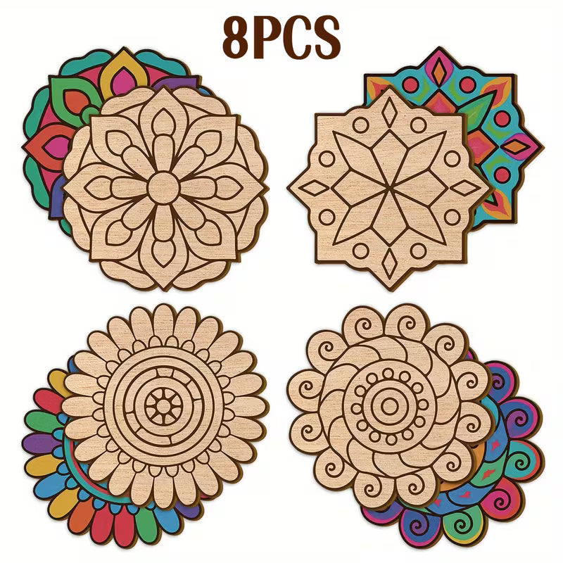 8-piece large wooden mandala painting set