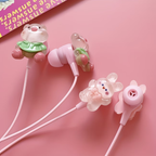 Pink new TYPE-C wired earphones with cute DIY cartoon jewelry, built-in microphone and volume adjustment