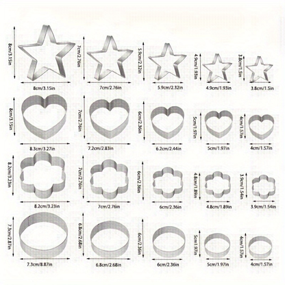 20-piece stainless steel cookie cutter set, stainless steel baking molds