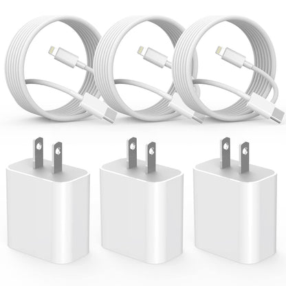 Quick charger for iPhone, iPhone charging cable, 3-pack iPhone charger for fast charging