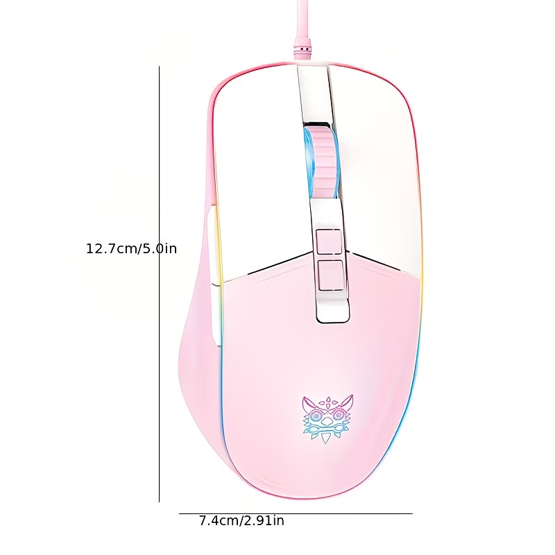 RGB gaming wired mouse with 7-key programmable quick adjustment, ergonomic design, pink light, USB power supply
