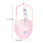 RGB gaming wired mouse with 7-key programmable quick adjustment, ergonomic design, pink light, USB power supply