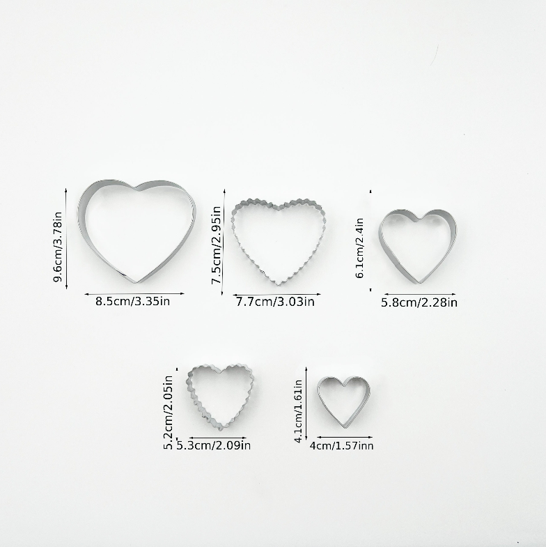 5-piece heart-shaped cookie cutter set, stainless steel pastry mold set