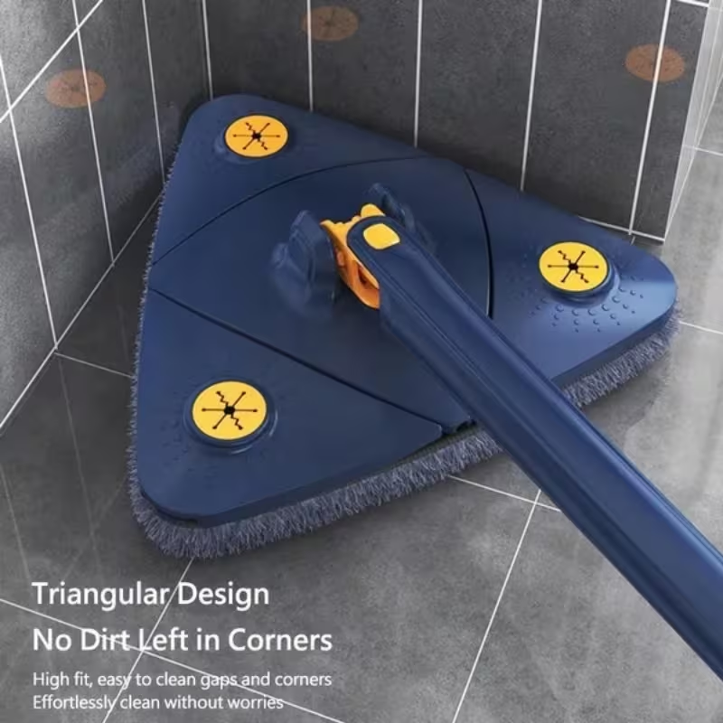 360° rotating triangular mop, adjustable and extendable.