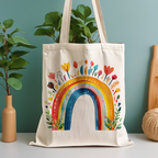 1 Rainbow Flower Canvas Handbag - Women's Reusable Grocery and Shoulder Bag