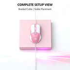 RGB gaming wired mouse with 7-key programmable quick adjustment, ergonomic design, pink light, USB power supply