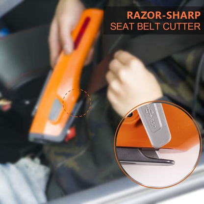 Orange 8-in-1 Car Safety Tool with Long-Lasting Flashlight & Rescue Window Breaker