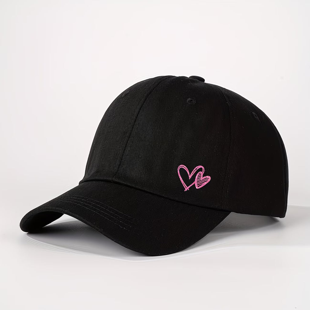 Printed Sequin Double-Heart Baseball Cap
