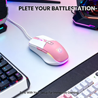 RGB gaming wired mouse with 7-key programmable quick adjustment, ergonomic design, pink light, USB power supply