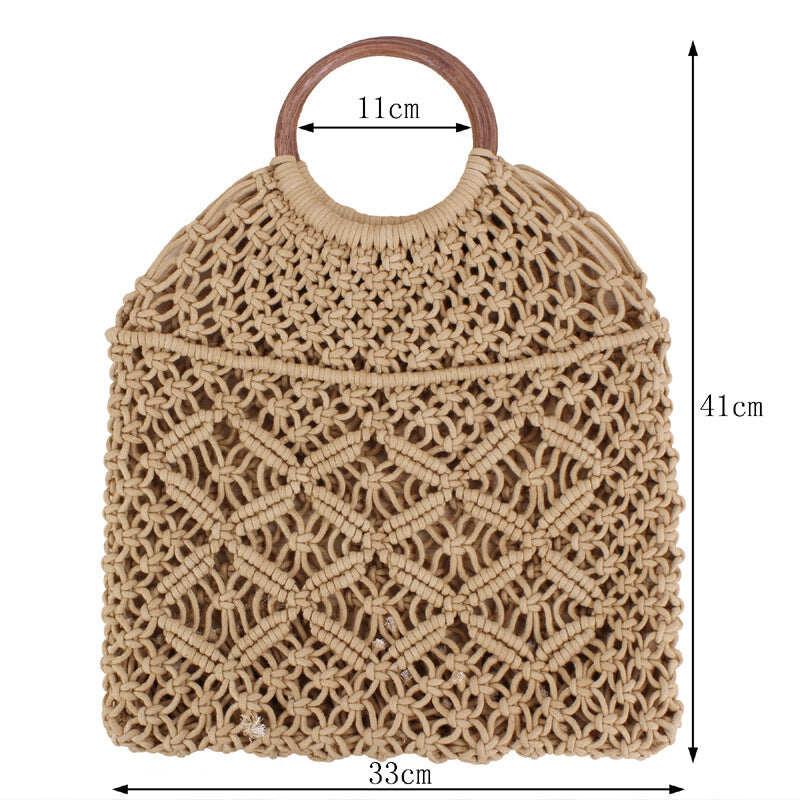 Handmade cotton rope net pocket beach bag