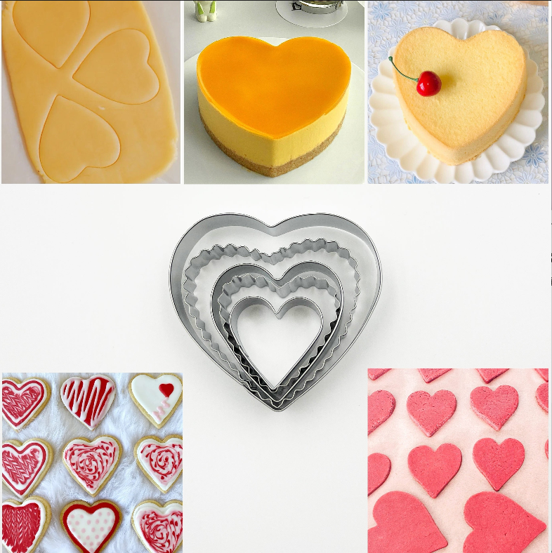 5-piece heart-shaped cookie cutter set, stainless steel pastry mold set