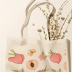 1 piece, peach blossom fruit canvas handbag, reusable grocery bag