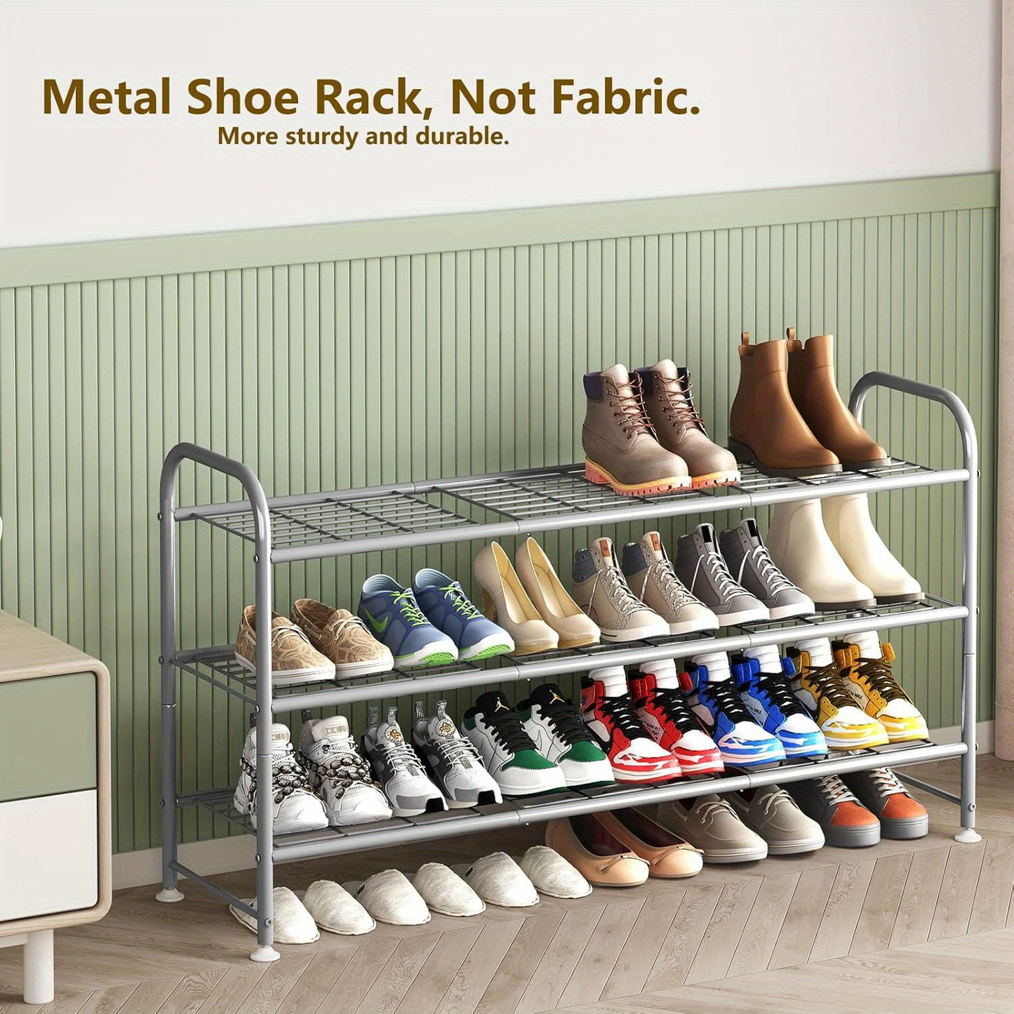 Shoe Rack with 3 Layers of Storage Suitable for Wardrobe Entrance Metallic Gray
