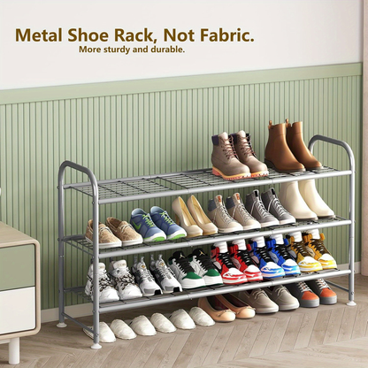 Shoe Rack with 3 Layers of Storage Suitable for Wardrobe Entrance Metallic Gray