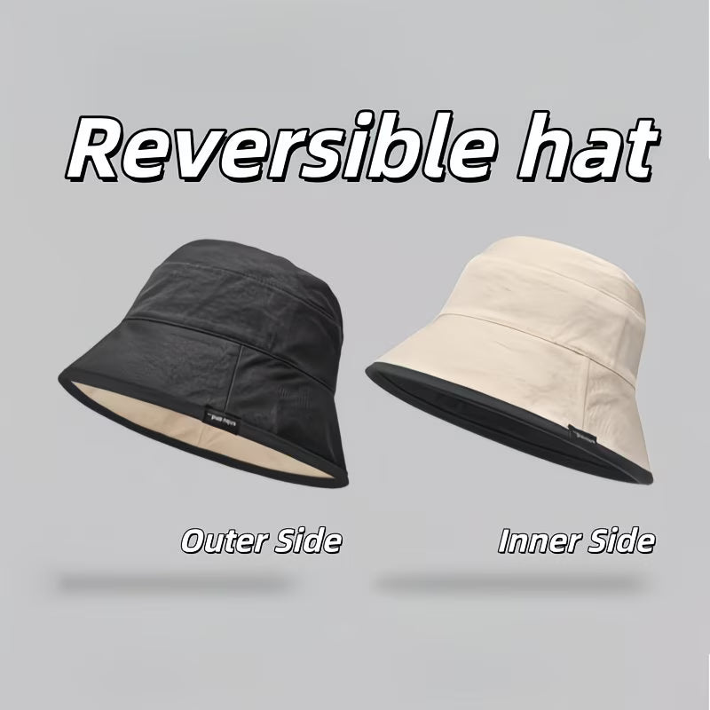 Reversible bucket hat with a narrow brim.