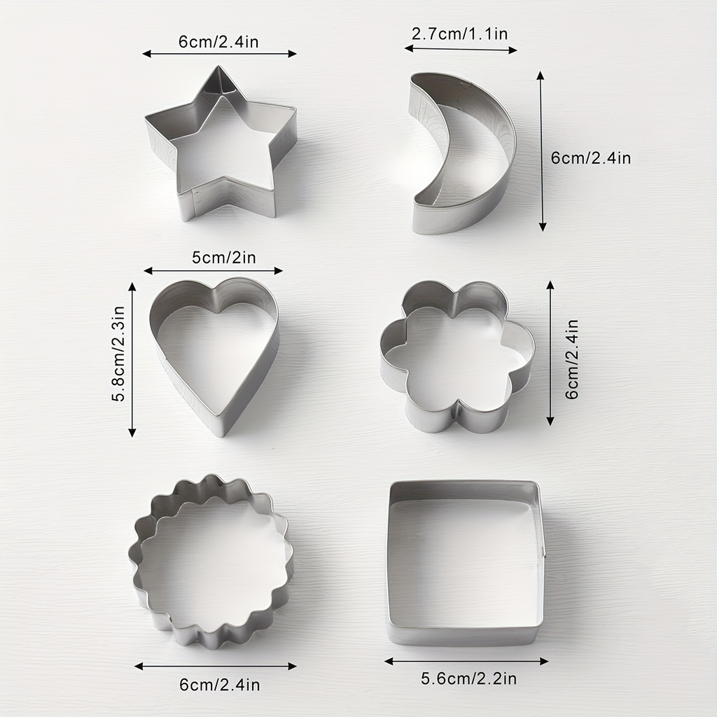6-piece geometric cookie cutter set, stainless steel pastry molds