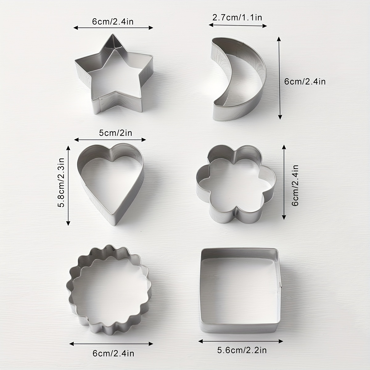 6-piece geometric cookie cutter set, stainless steel pastry molds