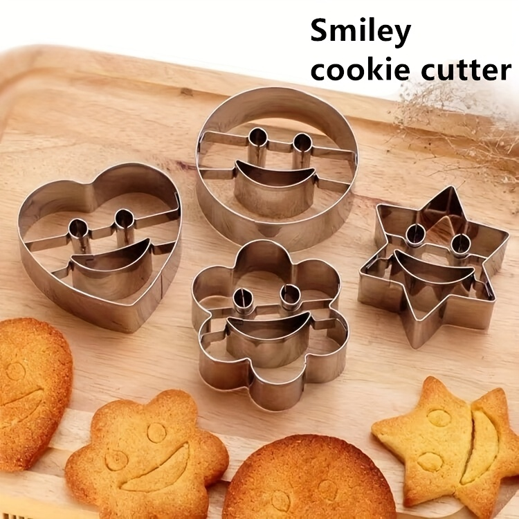 Stainless steel smiley face cookie cutter, DIY 4-piece mold set