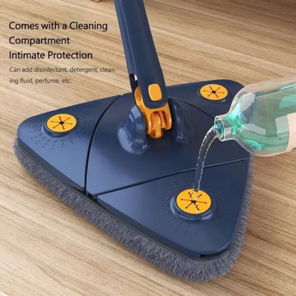 360° rotating triangular mop, adjustable and extendable.