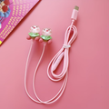 Pink new TYPE-C wired earphones with cute DIY cartoon jewelry, built-in microphone and volume adjustment