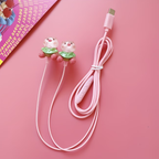 Pink new TYPE-C wired earphones with cute DIY cartoon jewelry, built-in microphone and volume adjustment