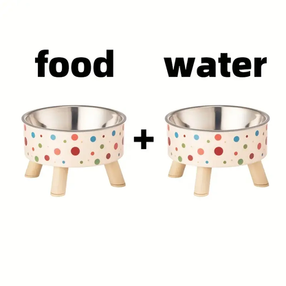 Cat bowl, stainless steel riser feeder with non-slip base, 13.5 oz cat water bowl