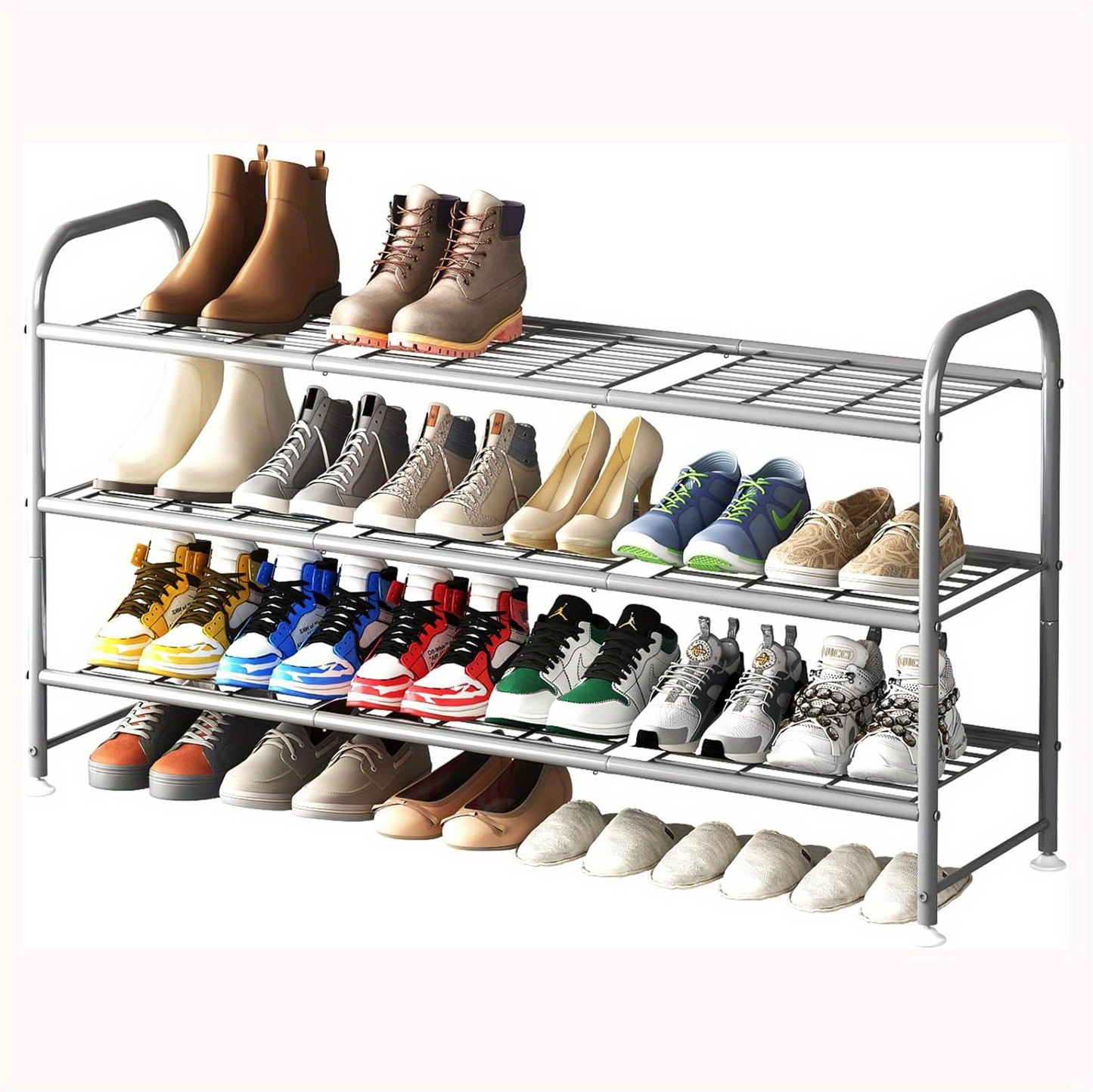 Shoe Rack with 3 Layers of Storage Suitable for Wardrobe Entrance Metallic Gray